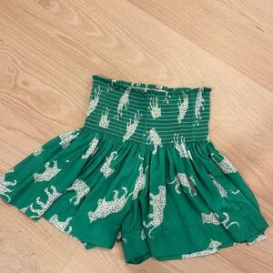 Koch Green Smocked shorts/ skort with White Leopard Print